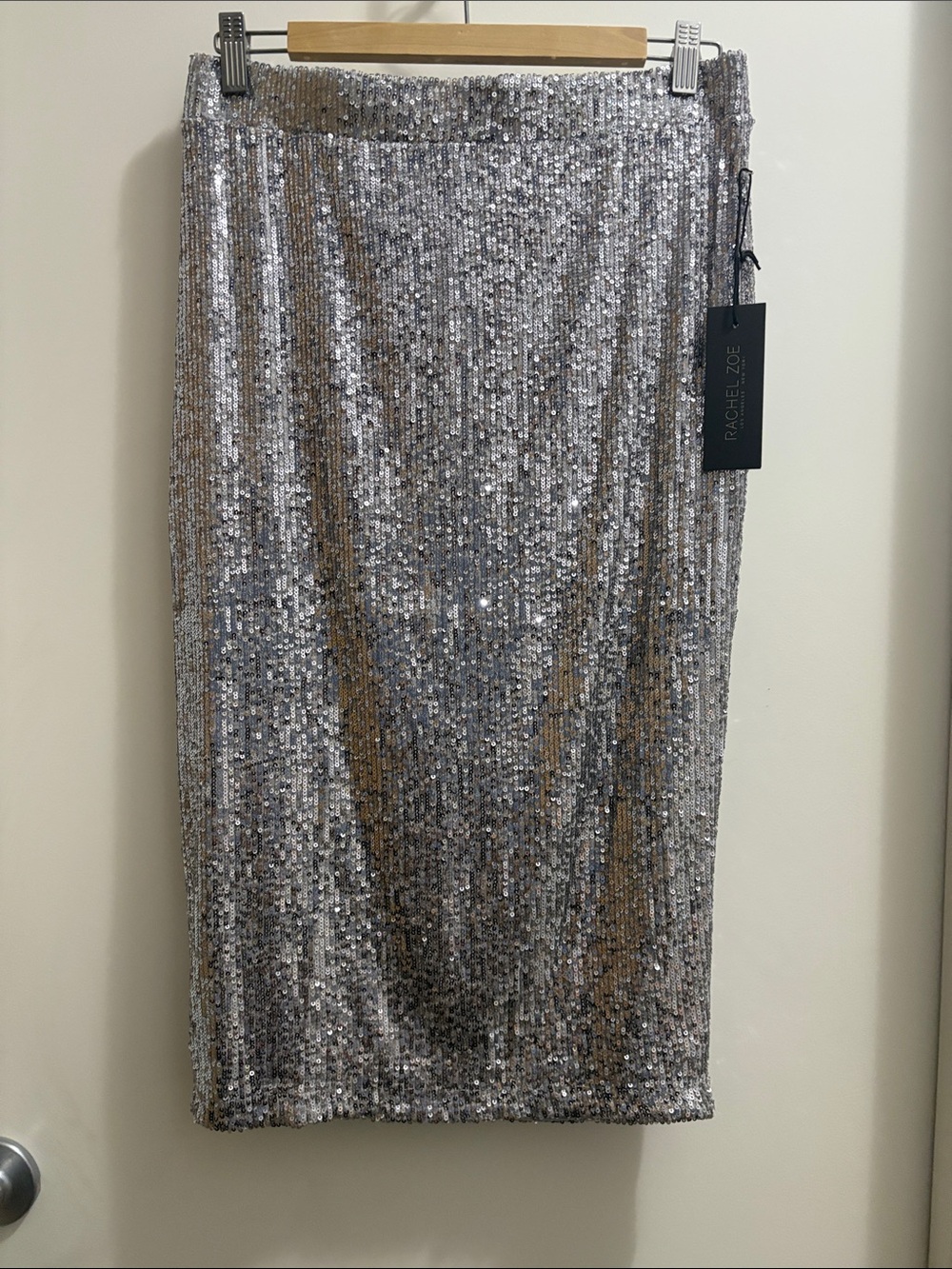 Rachel Zoe Silver Sequin Midi Skirt